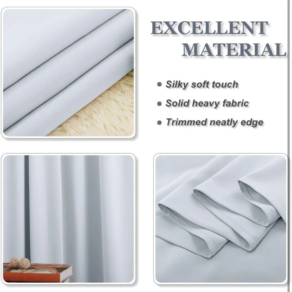 Room Darkening Curtains-Thermal‎ Insulated 52”W x 54”L, Greyish White, 2 Pieces